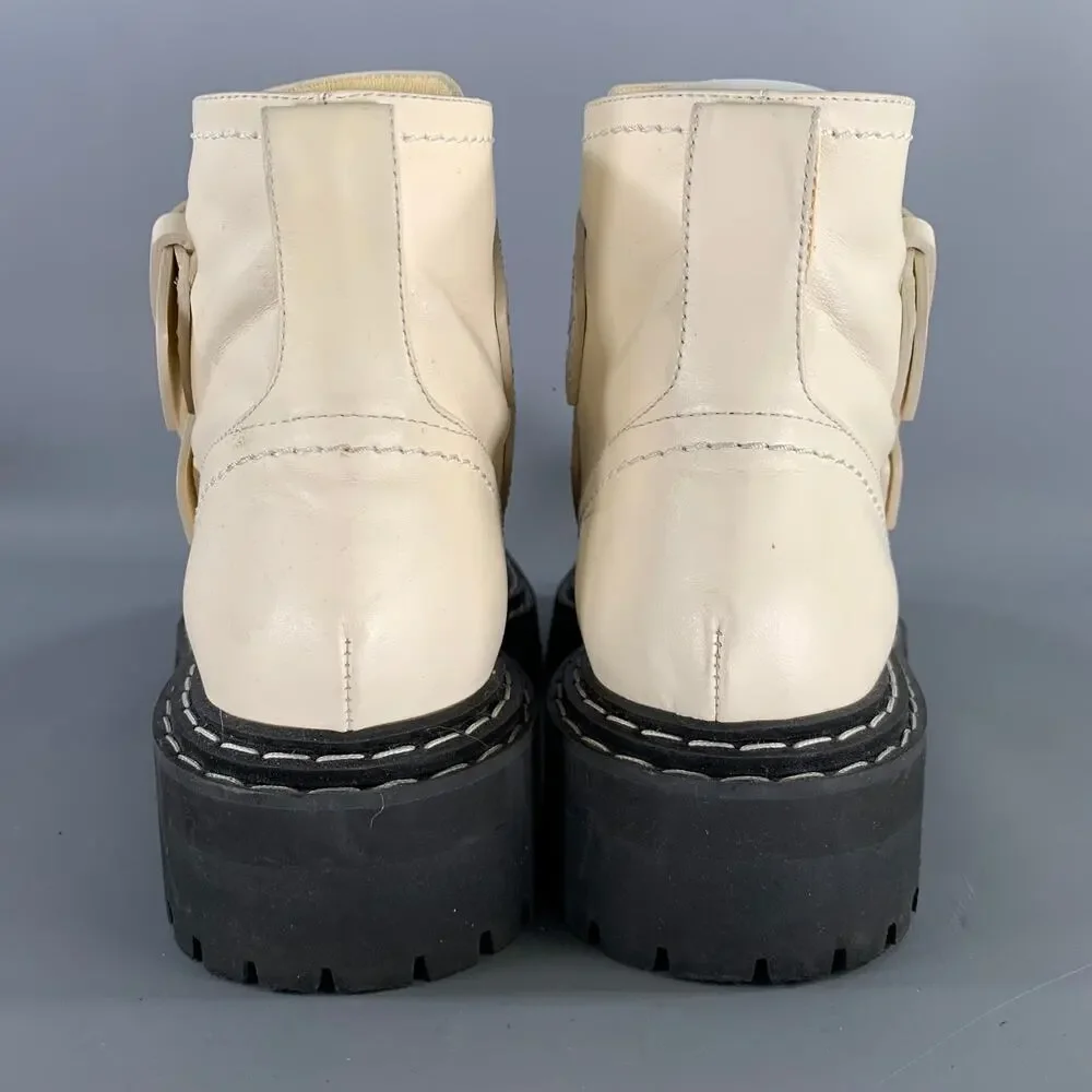 PROENZA SCHOULER Size 9 Cream Black Leather Calf Buckle Boots - Picture 3 of 10